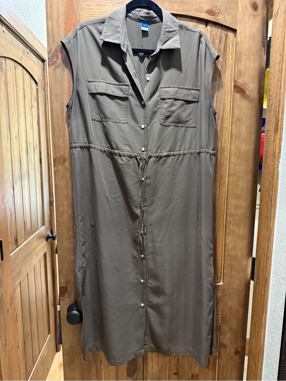Old Navy Olive Green Sleeveless Button-Front Shirt Dress